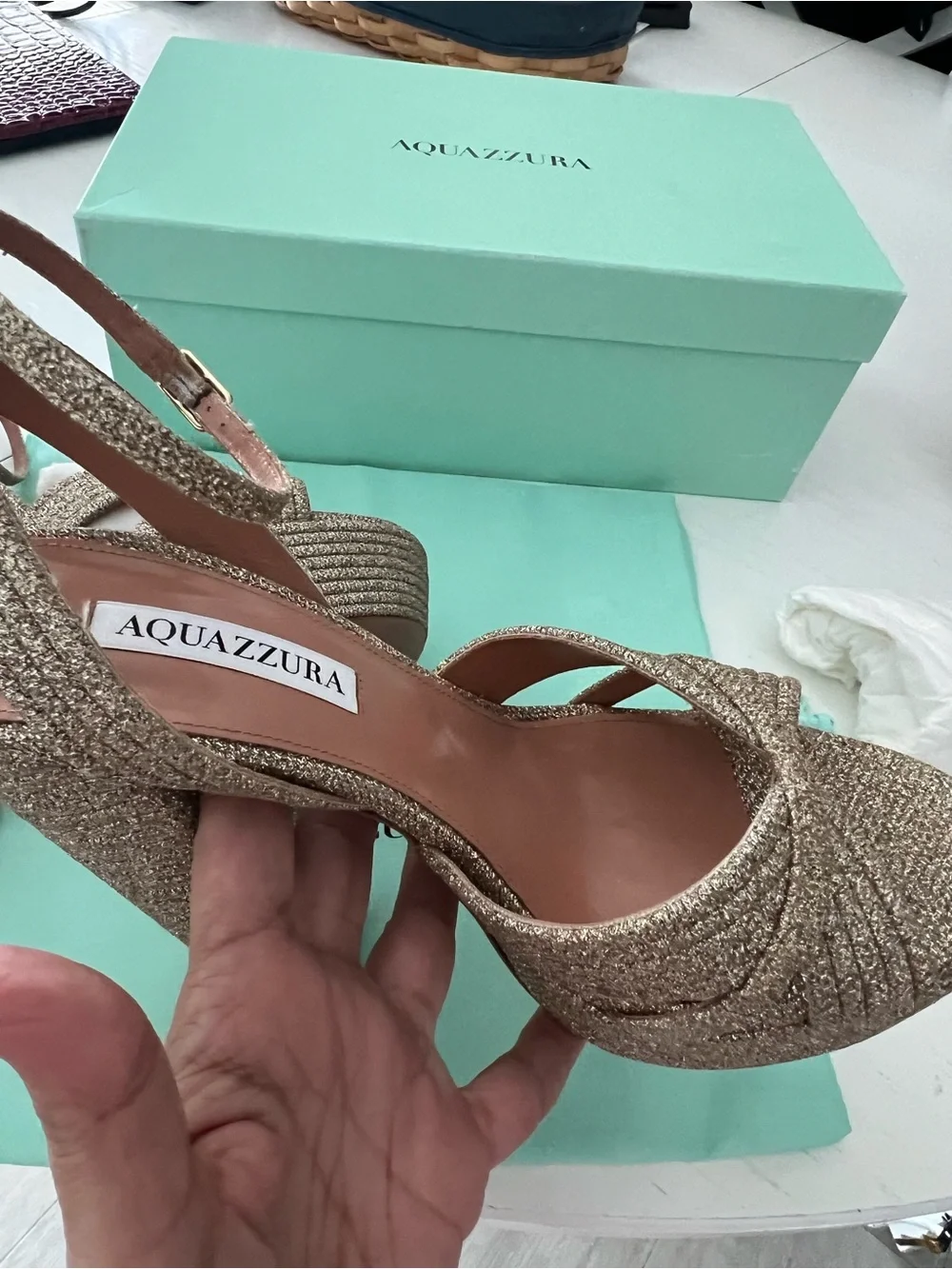 Aquazzura Sundance Plateau - Platino, Size 38 NWT BRAND NEW